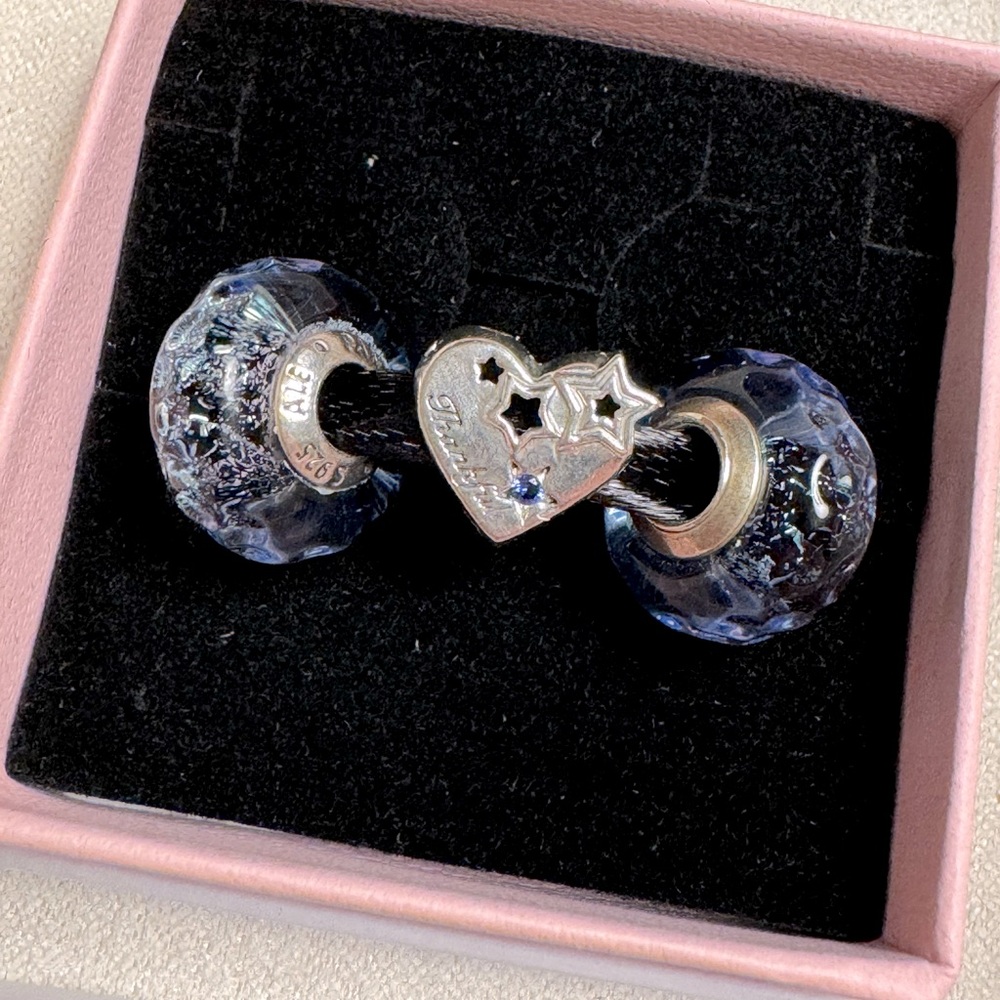 ✨ Pandora 3-Charm Blue Bundle – Sterling Silver ✨